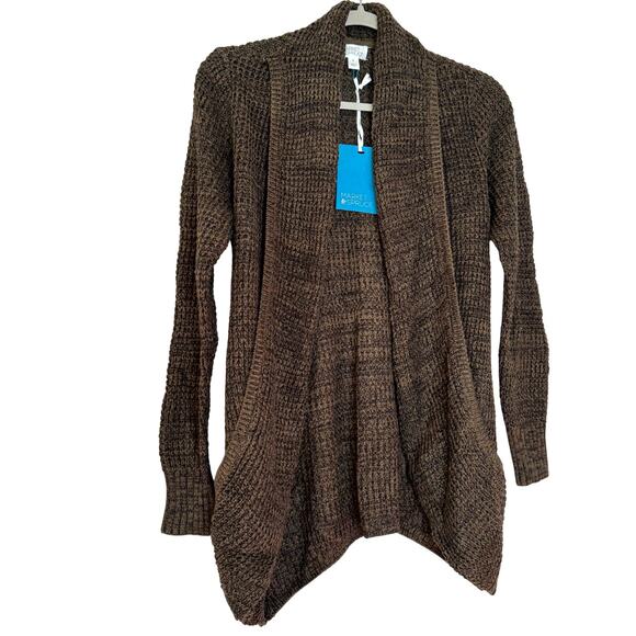 Market & Spruce Tabatha Waffle Knit Cocoon Cardigan Brown Women's XS NWT - Picture 2 of 9